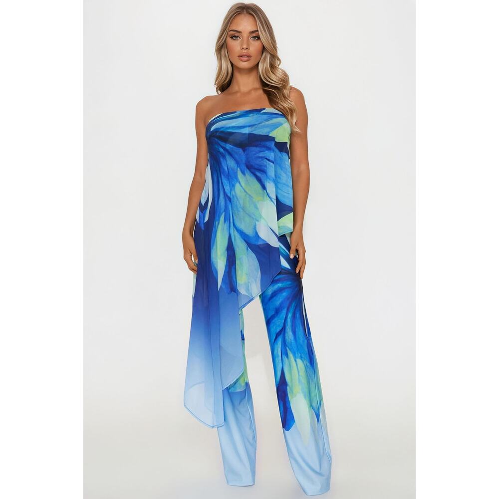 Danielle Flowy Floral Jumpsuit - Blue - Size S